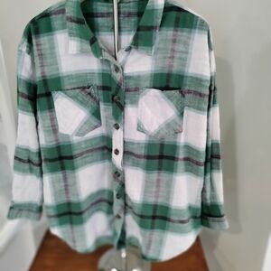 Maurices Green and White Plaid Shirt